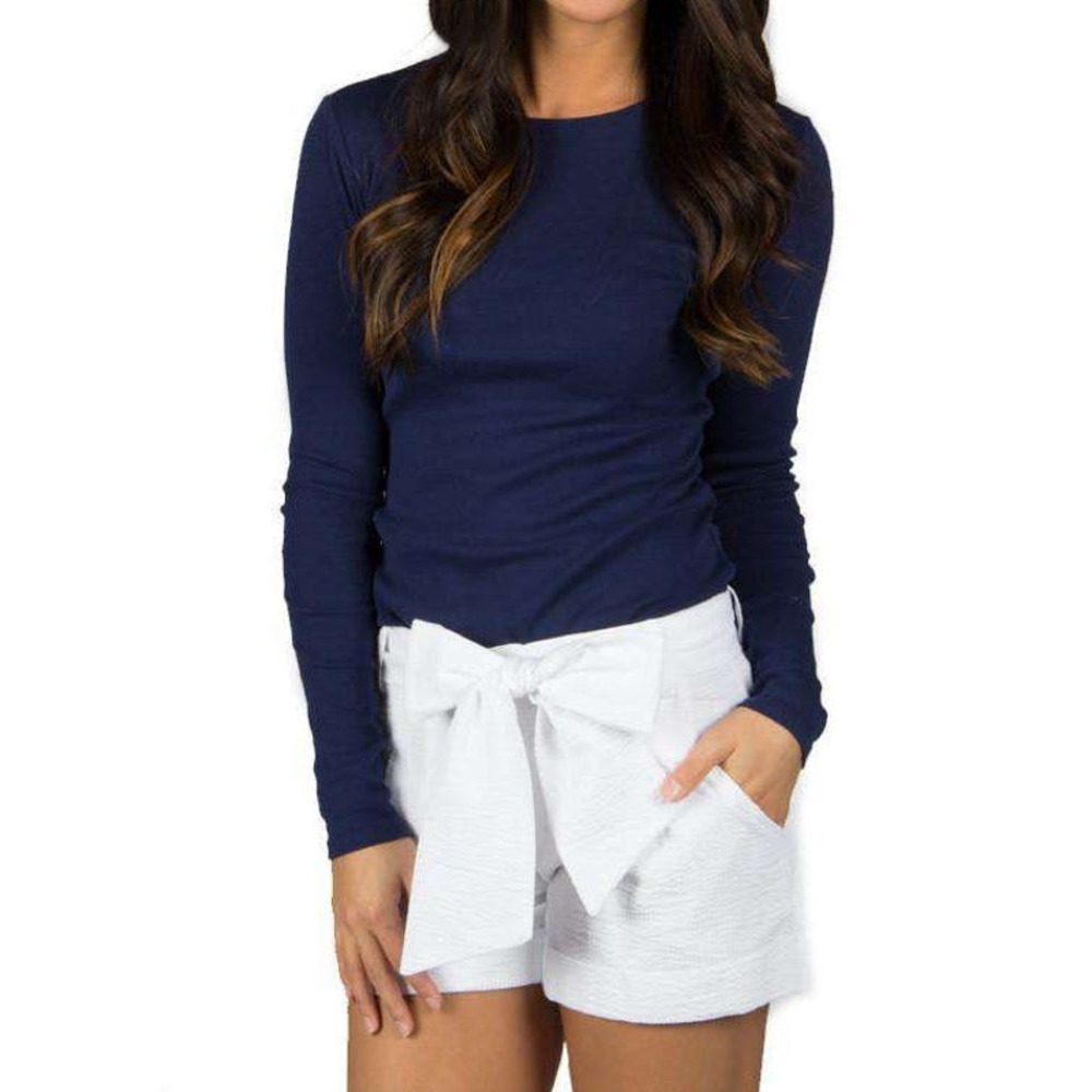 Lauren James Preppy Classic White Seersucker Bow Shorts Size XL